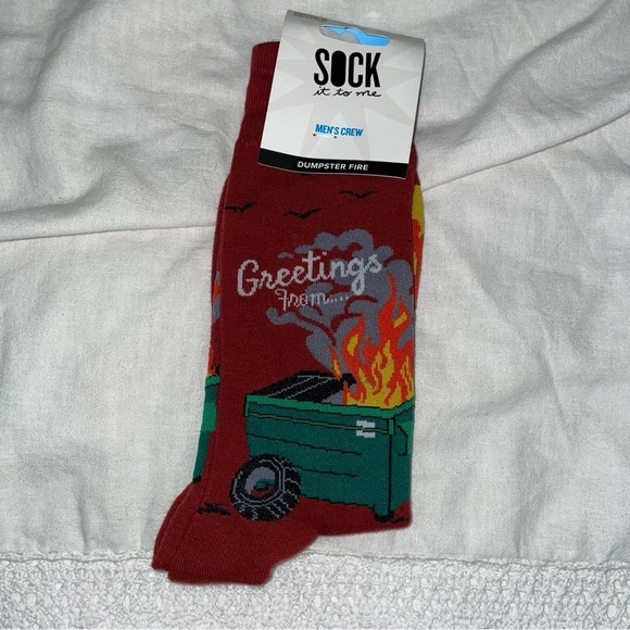 Sock It to Me Dumpster Fire Crew Socks Men's Women's unisex cotton blend - Picture 1 of 3